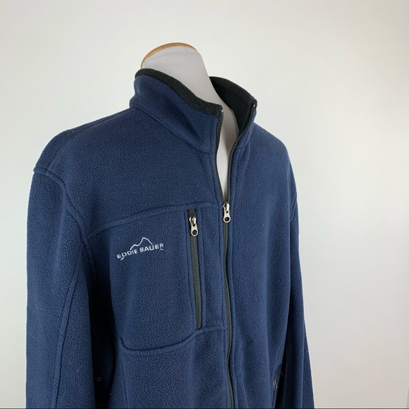 Eddie Bauer Navy Fleece Zip Front Jacket Large - Picture 4 of 7